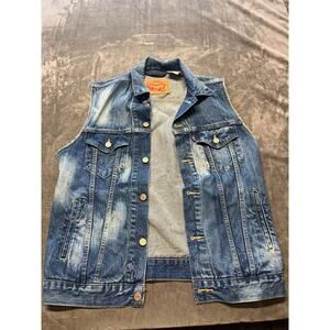 Levi’s Distressed Denim Vest Women’s Medium Biker Western